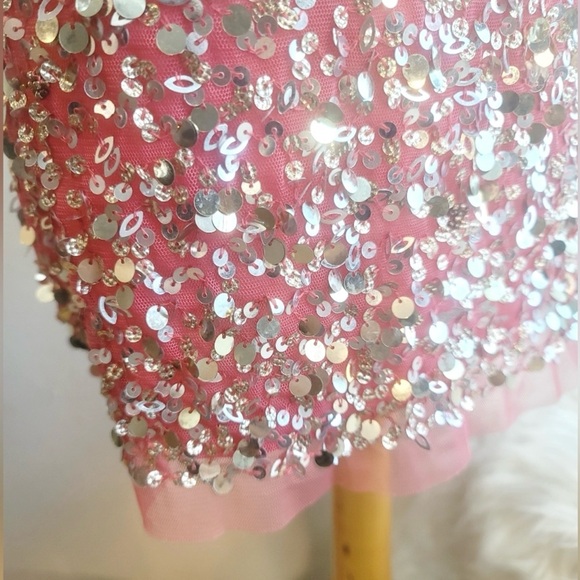 Aidan Mattox Elegant Pink and Silver Sequin Mini Dress Fully Lined Size 8 - Picture 10 of 12